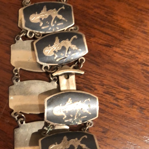 Vintage Thai Nielloware Siam Sterling Silver Panel Bracelet - Picture 6 of 16